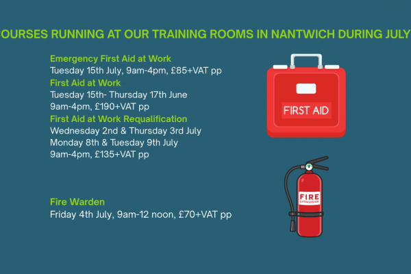 Upcoming courses running at our training rooms in Nantwich throughout July…