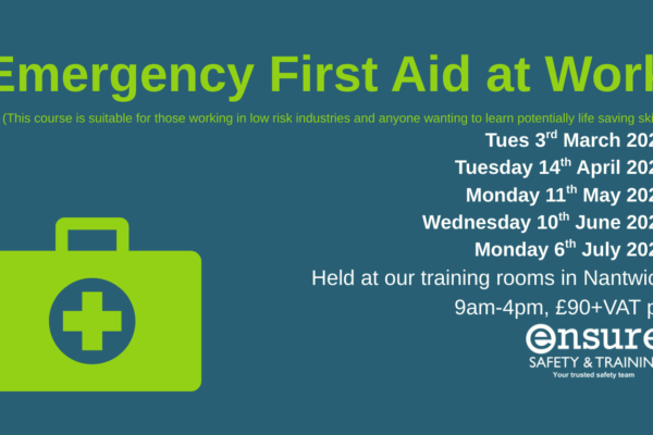 Emergency First Aid at Work training dates through to July 2026